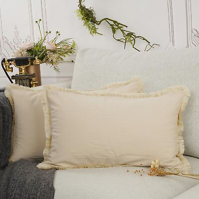#ad Throw Pillow Cases Pack of 2 Cotton Fringe Edges Dyed Soft Chenille Cushion C... $20.62