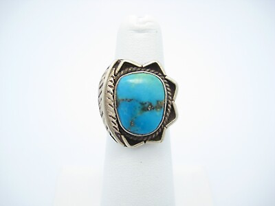 #ad Sterling Silver Native American Blue Turquoise Ring 21.5mm Size 6.5 $33.74
