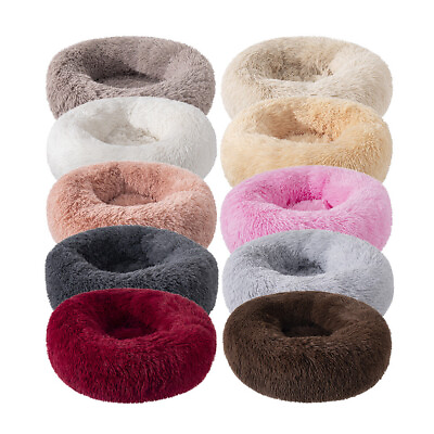 #ad Fluffy Soft Comfy Calming Donut Dog Cat Beds Warm Bed Pet Round Plush Puppy Beds GBP 9.99
