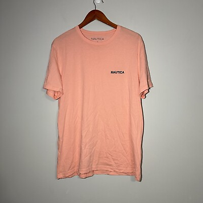 #ad Nautica Short Sleeve Script Logo T Shirt Salmon Pink Mens Size Large $6.19