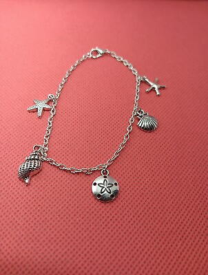 #ad New Bracelet 8quot; With Sea Life Starfish Conch Sand Dollar Starfish Shell Charm $7.99