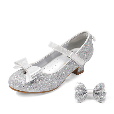 #ad Kids Girls Low Heel Dress Shoes Bow Glitter Wedding Party Shoes Dance Shoes $23.99