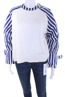 #ad Adeam Womens Sleeve Tie Sweater White Navy Size M $200.01