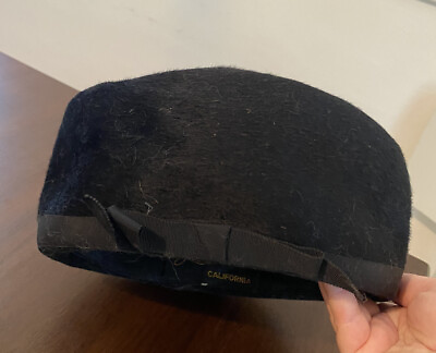 #ad VINTAGE LILLI OF CALIFORNIA BLACK PILLBOX HAT MADE IN ITALY $13.99