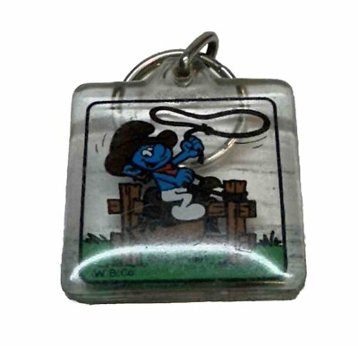 #ad Vtg 1981 Peyo Cowboy Smurf Lasso Keychain Hong Kong It Does Have Scratches $6.95