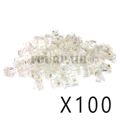 #ad 100 Pack RJ11 6P4C CAT3 Cable Telephone Crimp On Connector Modular Plug Ends $8.95