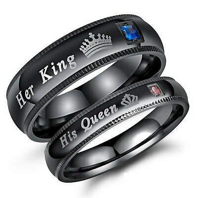 #ad His Queen and Her King Stainless Steel Lover Couple Ring Engagement Promise Band $5.25