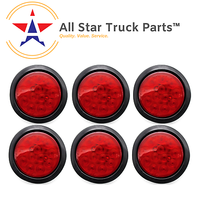 #ad 4quot; Inch Red 12 LED Round Stop Turn Tail Truck Light with Grommet amp; Wiring Qty 6 $42.50