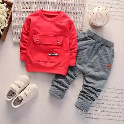 #ad Baby Kid Casual Large Pocket Clothes Set Boys Girls Toddler T Shirt Pants Ouffit $19.99