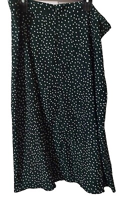 #ad Long Polyester Skirt Dark Green With White Polka Dots Curve Sized 3XL $10.00
