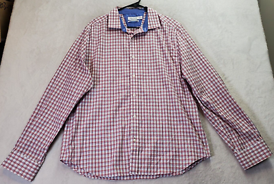 #ad Nautica Dress Shirt Mens Size XL Red White Blue Plaid Flannel Collar Button Down $17.92
