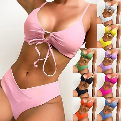 #ad Women#x27;s Bikini Solid Color Lace Sexy Bikini Two Piece Swimsuit Swimsuit $12.30