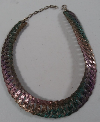 #ad Necklace Smashed Metal Choker 8quot; Gunmetal Purple Hook Women Costume Jewelry $12.99