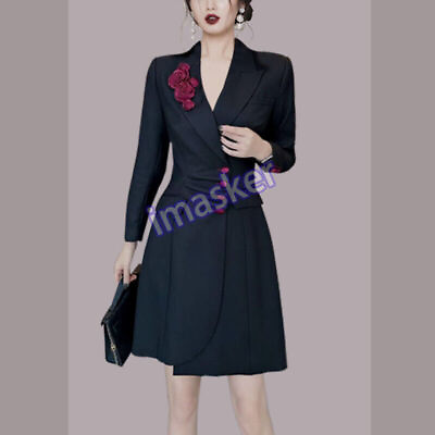 #ad Womens Lapel Collar Single Breasted Flowers Long Sleeves Slim Fit Blazer Dress $51.99