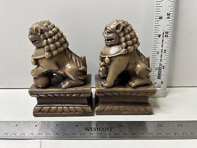 #ad Pair Foo Dog Great Condition Green Stone Carved 5quot; $29.99