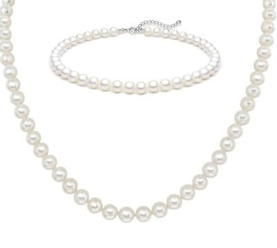 #ad 2PK Stainless Steel And Fresh Water Pearl Jewelry Bracelet Necklace Jewelry Set $15.00