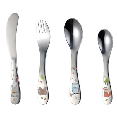 #ad 1 4pcs Kids Cutlery Cartoon Pattern Carving Child Tableware Cute Spoon Fork Set $4.41