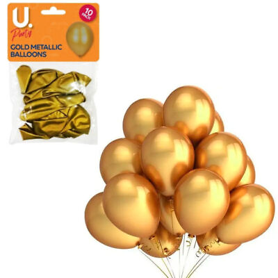 #ad Gold Metallic Balloons 10 Pack Christmas Xmas Shiny Party Home Decor House GBP 2.99
