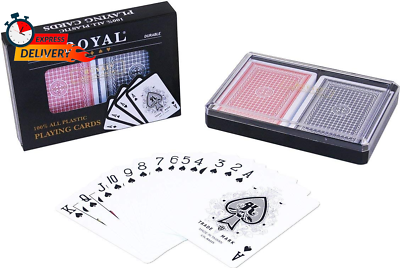 #ad 2 Decks Poker Size Royal 100% Plastic Playing Cards Set in Plastic Case $17.00