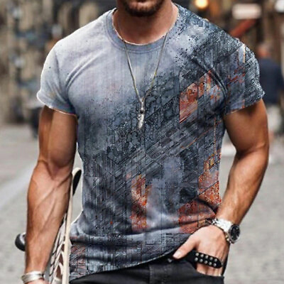 #ad Fashion Men Short Sleeve T Shirt Colorful Printed Pullover Blouse Crew Neck Tops $13.81