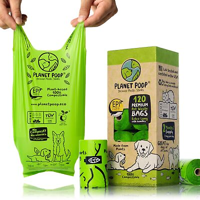 #ad PLANET POOP Home Compostable Dog Poop Bags Extra long with Handles 120 Un Sce... $30.65