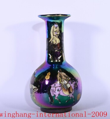 #ad Song Jian kiln porcelain color people ride horse noctilucent bottle vase statue $245.00