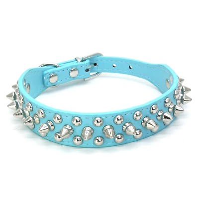 #ad Small Dog Spiked Studded Rivets Pets Leather Collar Can Go With Harness S M BLUE $9.69