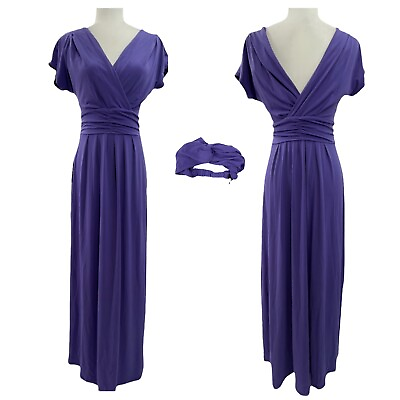 #ad IMAN Chic Maxi Dress w Head Wrap Wrinkle Resistant 8 10 Petite M Purple 692 183 $32.99