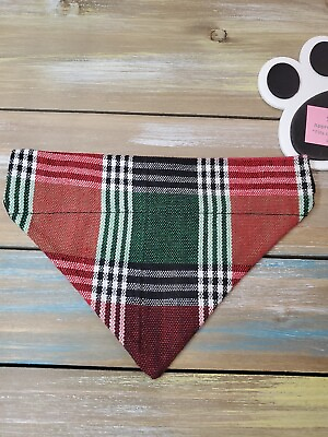 #ad Dog BANDANA Upcycled Multicolor Plaid Tweed Over Collar SMALL 7quot; Handmade $3.00