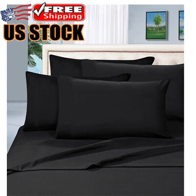 #ad 6 Pcs Sheet Set Anti Slip Deep Pocket Stain Protection Cool Touch Comfort Black $26.60