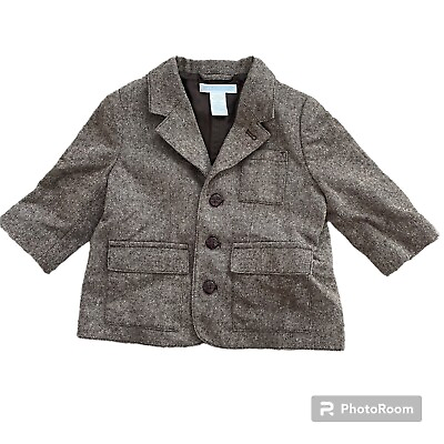 #ad Janie And Jack Wool Blend Blazer Brown Tweed Size 6 To 12 Months Jacket Sport $15.00