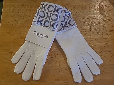 #ad CALVIN KLEIN Women’s Touchscreen Fine Knit Gloves Cream Gray Finger Slit NEW $17.38