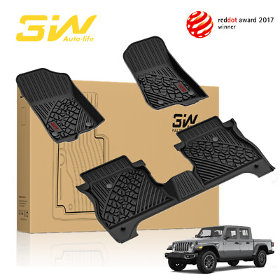 #ad 3W Car Floor Mats For 2020 2024 Jeep Gladiator Car Floor Liner TPE with Red Logo $112.66