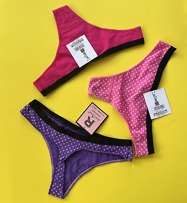 #ad Set 3 Cotton Sexy Women Thong Panties Lingerie Underwear Polka Dot S $5.85
