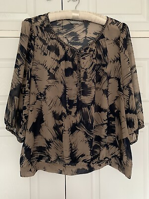 #ad Ladies Mamp;S Portfolio Top Blouse Size 12 Sheer Navy Blue amp; Brown Fawn BNWOT GBP 13.99