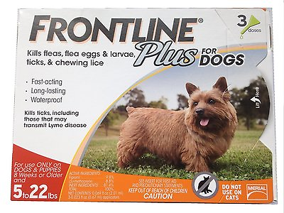 #ad Frontline Plus for Dogs 5 22 lbs. 3 Doses EPA Approved Small Dogs $32.99