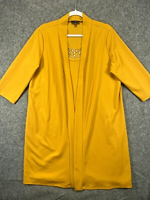 #ad Violet B Jacket Dress Womens Large Mustard Yellow Jewel Short Half Sleeve Ladies $16.99