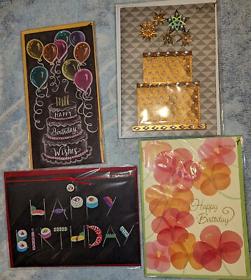 #ad Lot 4 Papyrus Birthday Cards All Different NEW in Orig Sealed Package Retail $33 $19.63
