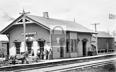 #ad Railroad Train Station Depot New Holstein Wisconsin WI Reprint Postcard $4.99