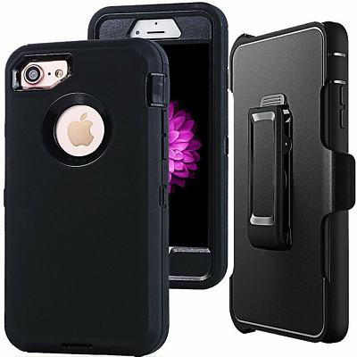 #ad Black Rugged Defender Case for iPhone 8 8 Plus W Belt clip Fits Otter Box $9.97