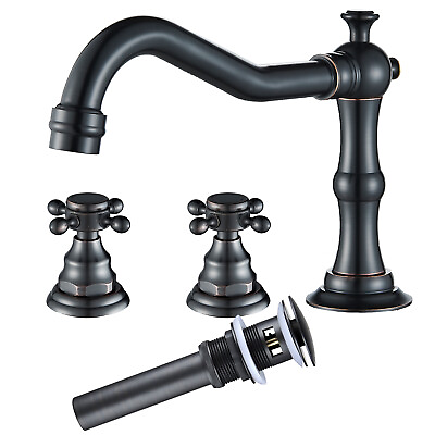 #ad Oil Rubbed Bronze Bathroom Sink Faucet Widespread 3 Hole Basin Faucet With Drain $49.00