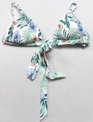 #ad Hollister Women#x27;s Smocked Wrapped Triangle Floral Bikini Top HM7 White Large NWT $12.74