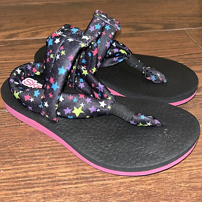 #ad Sketchers Yoga Foam Sling Back Sandals Girls Kids Size 12 Stars Black Hot Pink $9.95