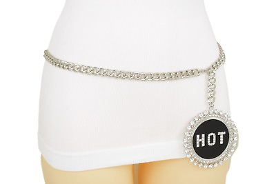 #ad Women Silver Metal Chain Skinny Waistband Bling HOT Buckle Fashion Belt M L XL $22.99