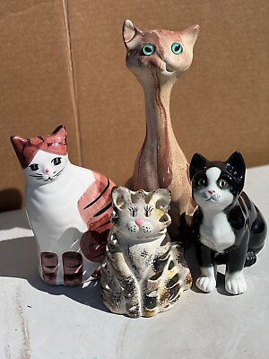 #ad Vintage Mixed Cat Kitten Cat Figurines Lot Of 4 $29.99