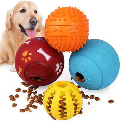 #ad 4 Pack Durable Dog Ball Toys for Aggressive Chewers Teething Cleaning Dispenser $11.39