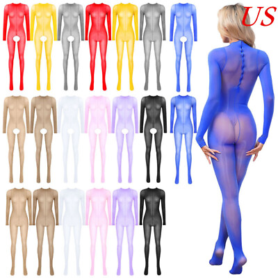 #ad Women Glossy Sheer Pantyhose Crotchless Footed Tights Hosiery Lingerie Stockings $7.43
