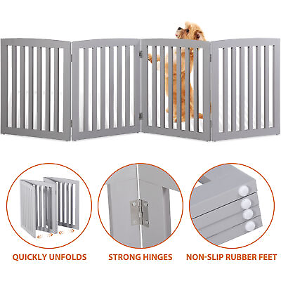 #ad Off white Pet Gate 4 Panels 24quot; Step Over Fence Doorway Stairs MDF Exercise Pens $48.59