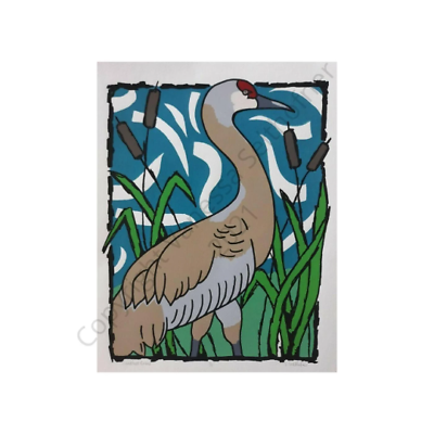 #ad Sandhill Crane Screen Print Wildlife Art Bird Original Art Colorful 11x14 $27.99