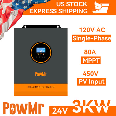 #ad 3000W 24V Solar Hybrid Inverter 110Vac MPPT Solar Charger PV 450V Controller $79.99